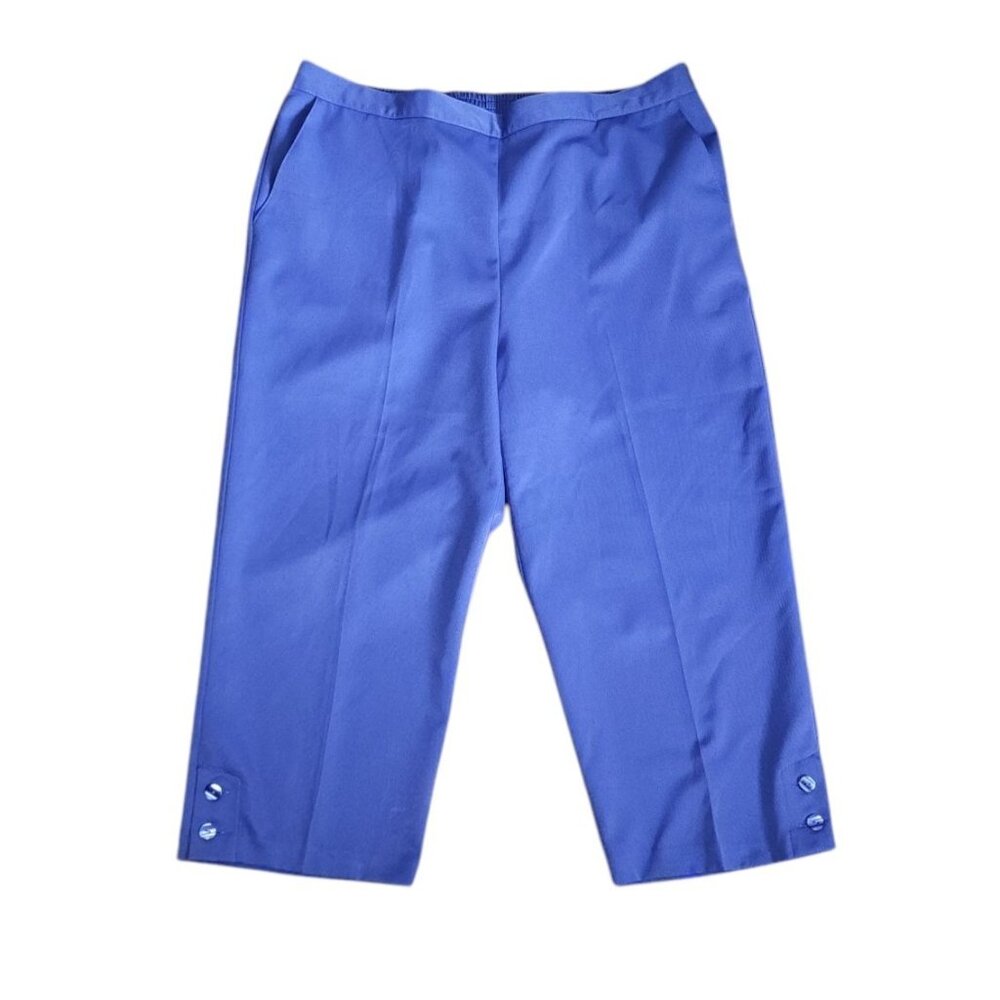 Alfred Dunner Pants Womens Size 12 Solid All Blue Pull‎ On Crop Pockets Comfort